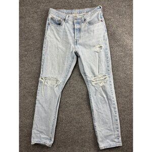 Levis 501 Jeans Mens 28x30 Light Wash Distressed Button Fly Denim High Rise